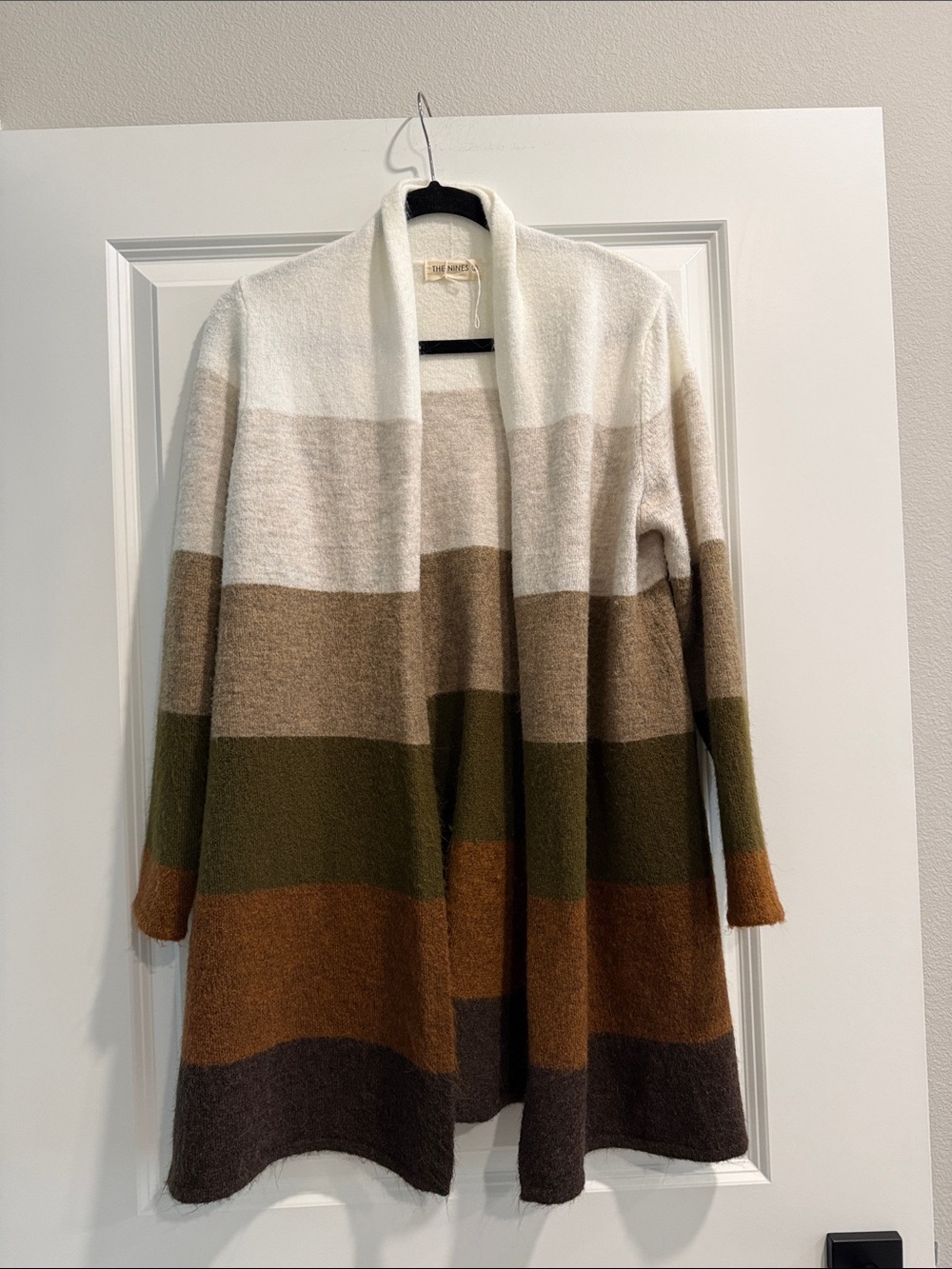 The Nines Cozy Striped Open Cardigan Sweater - Neutral Multi sz s